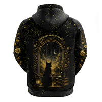 Black Cat Celestial Moon Hoodie Mystical Gold Floral Night Sky