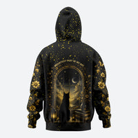 Black Cat Celestial Moon Hoodie Mystical Gold Floral Night Sky