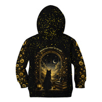 Black Cat Celestial Moon Kid Hoodie Mystical Gold Floral Night Sky