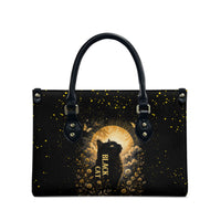 Black Cat Celestial Moon Leather Bag Mystical Gold Floral Night Sky