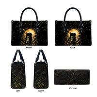 Black Cat Celestial Moon Leather Bag Mystical Gold Floral Night Sky