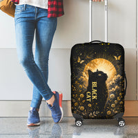 Black Cat Celestial Moon Luggage Cover Mystical Gold Floral Night Sky