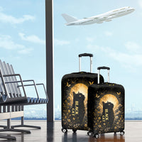 Black Cat Celestial Moon Luggage Cover Mystical Gold Floral Night Sky