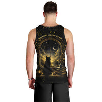 Black Cat Celestial Moon Men Tank Top Mystical Gold Floral Night Sky