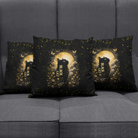 Black Cat Celestial Moon Pillow Cover Mystical Gold Floral Night Sky