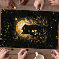 Black Cat Celestial Moon Puzzle Mystical Gold Floral Night Sky