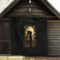 Black Cat Celestial Moon Quilt Mystical Gold Floral Night Sky