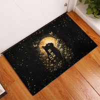 Black Cat Celestial Moon Rubber Doormat Mystical Gold Floral Night Sky