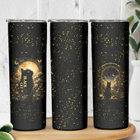 Black Cat Celestial Moon Skinny Tumbler Mystical Gold Floral Night Sky