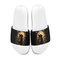 Black Cat Celestial Moon Slide Sandals Mystical Gold Floral Night Sky
