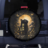 Black Cat Celestial Moon Spare Tire Cover Mystical Gold Floral Night Sky