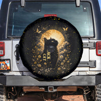 Black Cat Celestial Moon Spare Tire Cover Mystical Gold Floral Night Sky