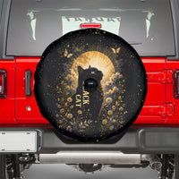 Black Cat Celestial Moon Spare Tire Cover Mystical Gold Floral Night Sky