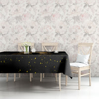 Black Cat Celestial Moon Tablecloth Mystical Gold Floral Night Sky