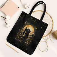Black Cat Celestial Moon Tote Bag Mystical Gold Floral Night Sky