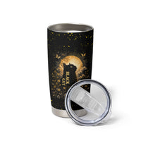 Black Cat Celestial Moon Tumbler Cup Mystical Gold Floral Night Sky