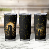 Black Cat Celestial Moon Tumbler Cup Mystical Gold Floral Night Sky