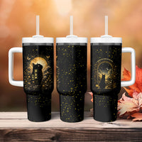 Black Cat Celestial Moon Tumbler With Handle Mystical Gold Floral Night Sky