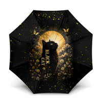 Black Cat Celestial Moon Umbrella Mystical Gold Floral Night Sky