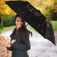 Black Cat Celestial Moon Umbrella Mystical Gold Floral Night Sky