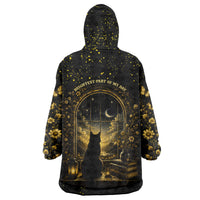 Black Cat Celestial Moon Wearable Blanket Hoodie Mystical Gold Floral Night Sky