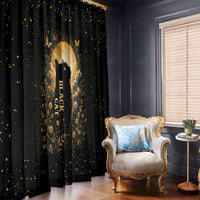 Black Cat Celestial Moon Window Curtain Mystical Gold Floral Night Sky