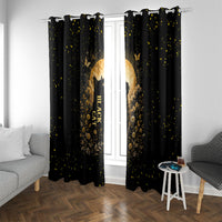 Black Cat Celestial Moon Window Curtain Mystical Gold Floral Night Sky