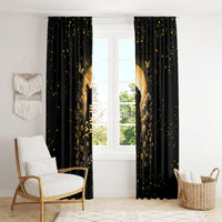 Black Cat Celestial Moon Window Curtain Mystical Gold Floral Night Sky