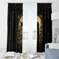 Black Cat Celestial Moon Window Curtain Mystical Gold Floral Night Sky