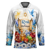 Rosh Hashanah Jewish New Year Hockey Jersey Watercolor Floral Apples Honey - Shofar Jewish Holiday
