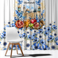 Rosh Hashanah Jewish New Year Window Curtain Watercolor Floral Apples Honey - Shofar Jewish Holiday