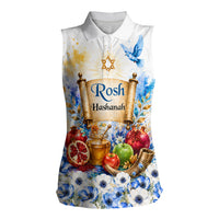 Rosh Hashanah Jewish New Year Women Sleeveless Polo Shirt Watercolor Floral Apples Honey - Shofar Jewish Holiday