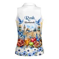 Rosh Hashanah Jewish New Year Women Sleeveless Polo Shirt Watercolor Floral Apples Honey - Shofar Jewish Holiday