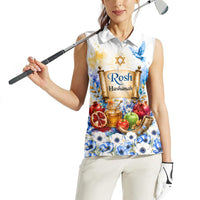 Rosh Hashanah Jewish New Year Women Sleeveless Polo Shirt Watercolor Floral Apples Honey - Shofar Jewish Holiday