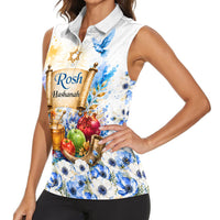 Rosh Hashanah Jewish New Year Women Sleeveless Polo Shirt Watercolor Floral Apples Honey - Shofar Jewish Holiday