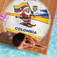 Colombia Christmas Beach Blanket with Santa Skiing Colombian Flag and Holiday Ornament - Wonder Print Shop