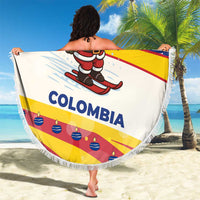 Colombia Christmas Beach Blanket with Santa Skiing Colombian Flag and Holiday Ornament - Wonder Print Shop
