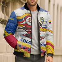 Colombia Christmas Bomber Puffer Jacket with Santa Skiing Colombian Flag and Holiday Ornament - Wonder Print Shop
