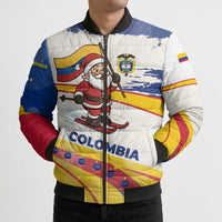 Colombia Christmas Bomber Puffer Jacket with Santa Skiing Colombian Flag and Holiday Ornament - Wonder Print Shop