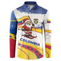 Colombia Christmas Button Sweatshirt with Santa Skiing Colombian Flag and Holiday Ornament - Wonder Print Shop