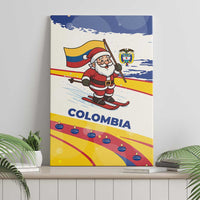 Colombia Christmas Canvas Wall Art with Santa Skiing Colombian Flag and Holiday Ornament - Wonder Print Shop