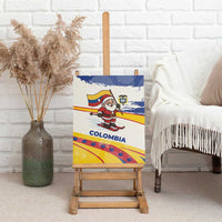 Colombia Christmas Canvas Wall Art with Santa Skiing Colombian Flag and Holiday Ornament - Wonder Print Shop