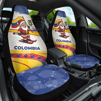 Colombia Christmas Car Seat Cover with Santa Skiing Colombian Flag and Holiday Ornament - Wonder Print Shop