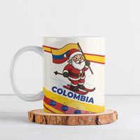Colombia Christmas Ceramic Mug with Santa Skiing Colombian Flag and Holiday Ornament - Wonder Print Shop