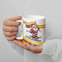 Colombia Christmas Ceramic Mug with Santa Skiing Colombian Flag and Holiday Ornament - Wonder Print Shop