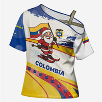 Colombia Christmas Cross Shoulder Shirt with Santa Skiing Colombian Flag and Holiday Ornament - Wonder Print Shop