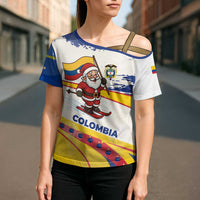 Colombia Christmas Cross Shoulder Shirt with Santa Skiing Colombian Flag and Holiday Ornament - Wonder Print Shop