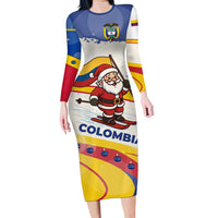 Colombia Christmas Family Matching Long Sleeve Bodycon Dress and Hawaiian Shirt with Santa Skiing Colombian Flag and Holiday Ornament - Wonder Print Shop