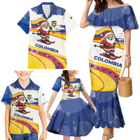 Colombia Christmas Family Matching Mermaid Dress and Hawaiian Shirt with Santa Skiing Colombian Flag and Holiday Ornament - Wonder Print Shop