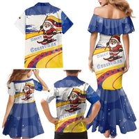 Colombia Christmas Family Matching Mermaid Dress and Hawaiian Shirt with Santa Skiing Colombian Flag and Holiday Ornament - Wonder Print Shop